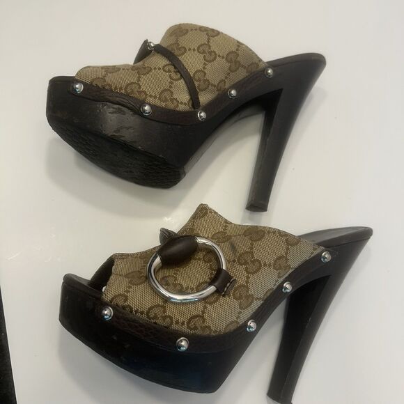 GUCCI ITALY SIGNATURE HORSEBIT GRAFFITI GG LOGO COMFY PLATFORM CLOG SHOES SZ 6.5 - Picture 1 of 16